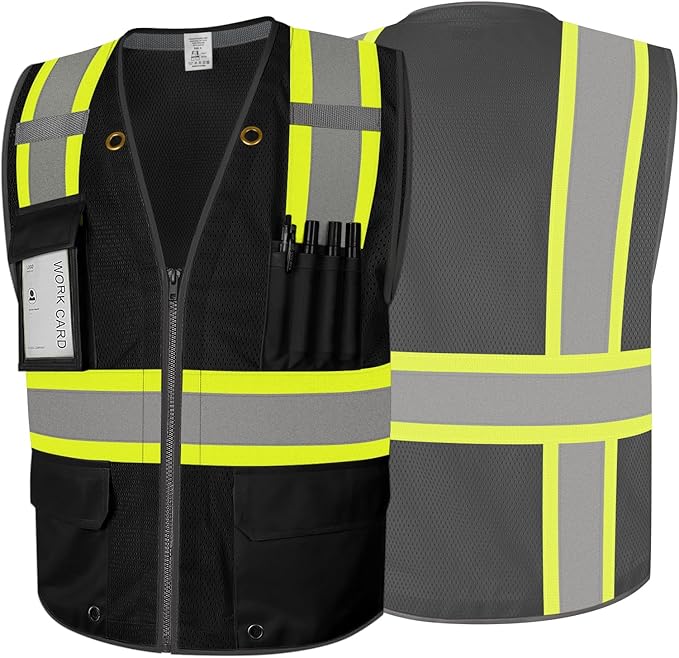 9 Pockets Class 2 High Visibility Reflective Safety Vest for Men, Mesh Hi Vis Construction Work Vest