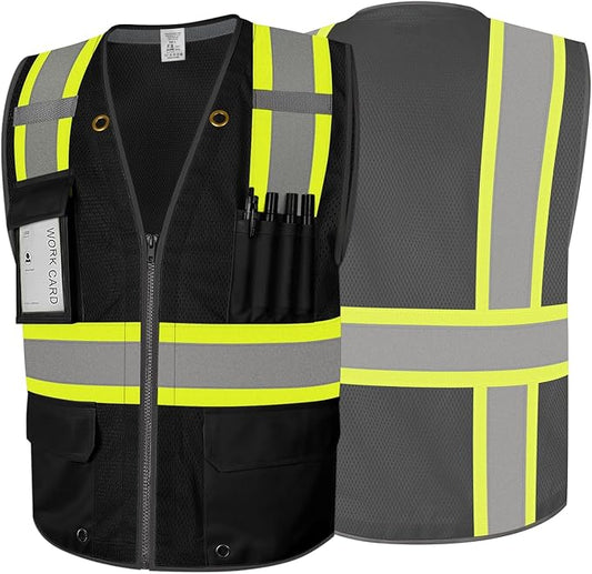 9 Pockets Class 2 High Visibility Reflective Safety Vest for Men, Mesh Hi Vis Construction Work Vest