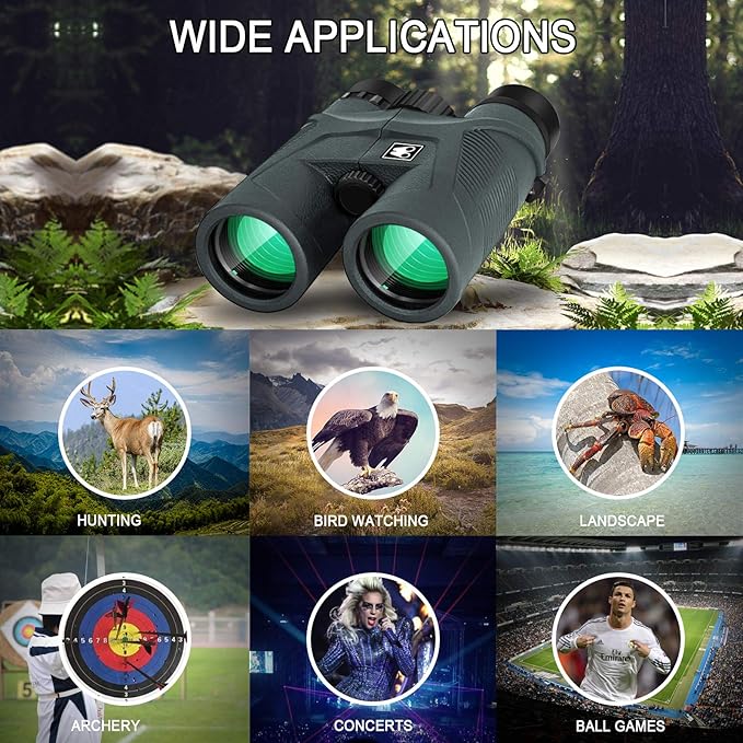 10x42 Binoculars for Adults with Smartphone Adapter, BAK4 Prism and FMC Lens, HD Professional Binoculars for Bird Watching Travel Hunting Wildlife Watching Outdoor Concerts Sports