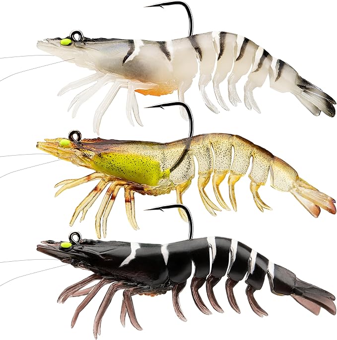 TRUSCEND Pre-rigged Fishing Jig Lures for Freshwater and Saltwater, Innovative Super Durable TPE Bass Lures, Lifelike Shrimp Crayfish Swimbait, Weedless Lure for Crappie Trout Walleye, Keep Separately
