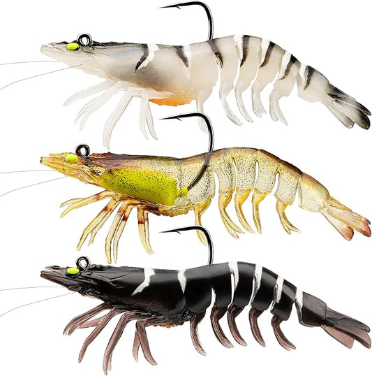 TRUSCEND Pre-rigged Fishing Jig Lures for Freshwater and Saltwater, Innovative Super Durable TPE Bass Lures, Lifelike Shrimp Crayfish Swimbait, Weedless Lure for Crappie Trout Walleye, Keep Separately