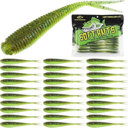 LUCKYFISHING Soft Plastic Baits 20PCS/30PCS/40PCS Forked Tail Fishing Soft Bait for Bass Walleye Trout Crappie Lures 3in/3.5in/4in