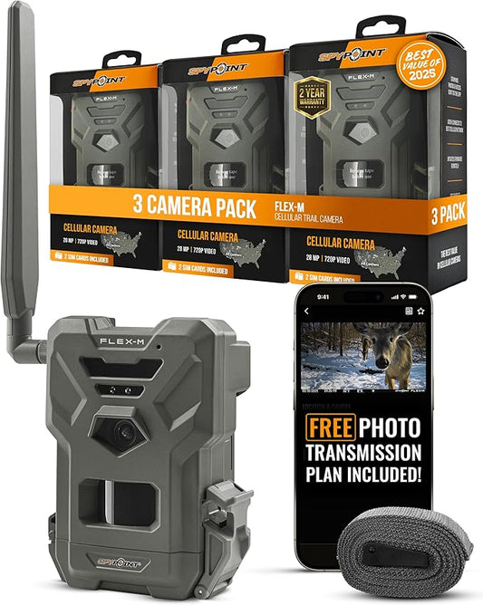 SPYPOINT Flex-M Cellular Trail Camera - Best Hunting Accessories, No WiFi Needed, Night Vision, Motion Activated, Dual-Sim LTE, IP65 Water-Resistant Game Camera, 28MP Photos, 720p Videos + Sound (3)