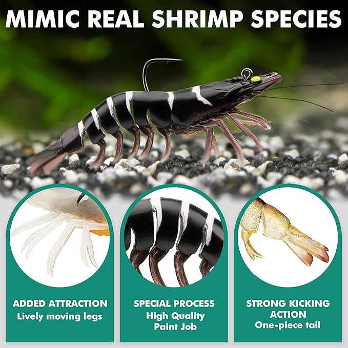 TRUSCEND Pre-rigged Fishing Jig Lures for Freshwater and Saltwater, Innovative Super Durable TPE Bass Lures, Lifelike Shrimp Crayfish Swimbait, Weedless Lure for Crappie Trout Walleye, Keep Separately