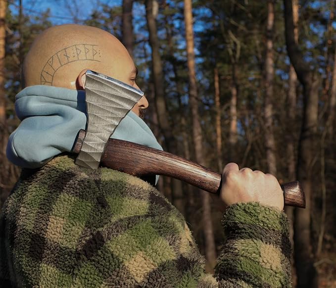 AX-7000 Custom Gift Forged Carbon Steel Viking Axe with Ash Wood Handle, Throwing Axe, Camping Axe (AX-7003)
