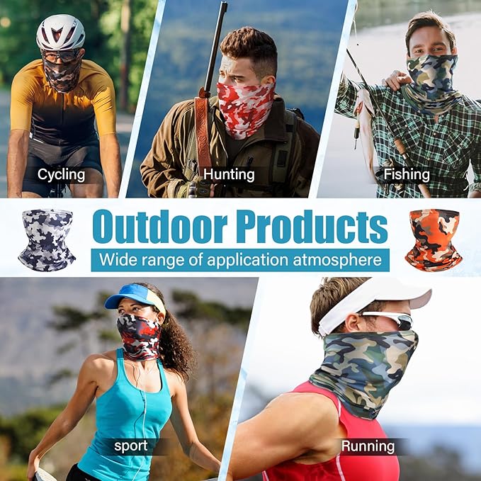 8 Pcs Summer Camo Neck Gaiter Scarf Bandanas for Men Sun Hoods Balaclava Cooling Breathable Face Mask Outdoor Sports (Novel Camo, Camouflage Color)