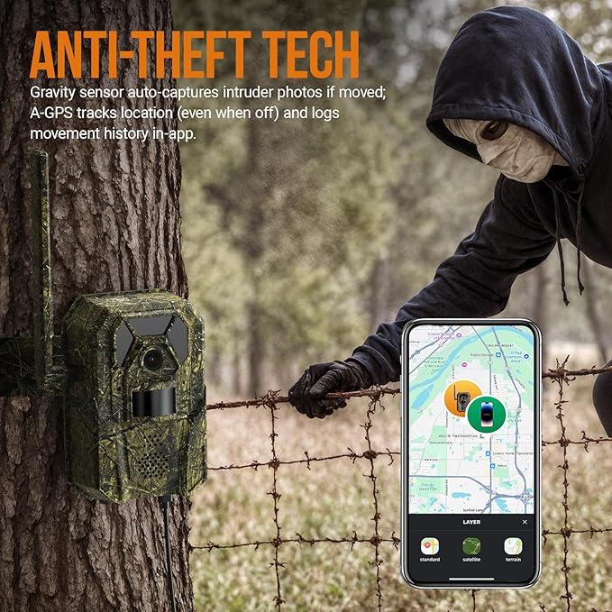 4G Cellular Trail Camera 2K Audible Video 0.3s Trigger 940nm No Glow IR Night Vision Hunting Essentials IP66 Instant Use with 32 GB Memory 13,000 mAh Battery Solar Panel Anti-Theft Tech