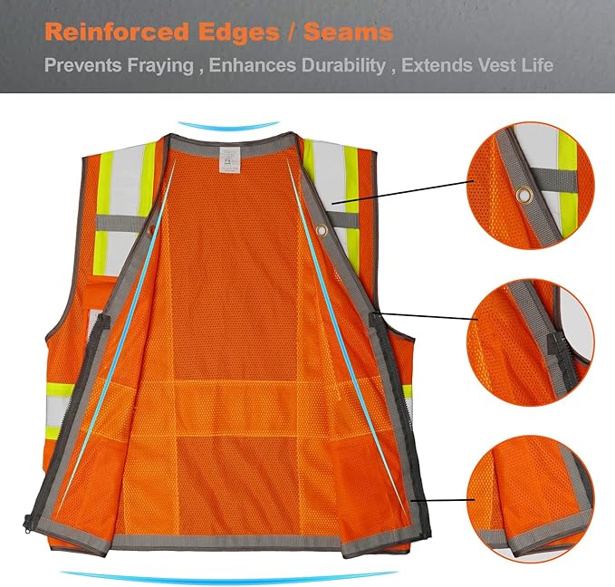 9 Pockets Class 2 High Visibility Reflective Safety Vest for Men, Mesh Hi Vis Construction Work Vest