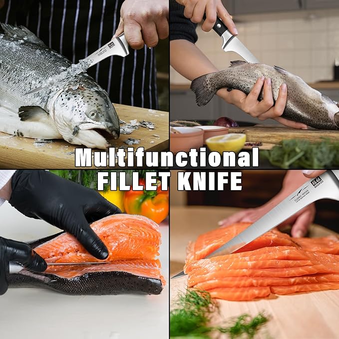 SHAN ZU Fillet Knife 7 Inch- Edge Deboning Fish and Meat Boning Knife, Professional Super Sharp Fish Knives Made of German Stainless Steel Boning Knives with Full Tang Handle