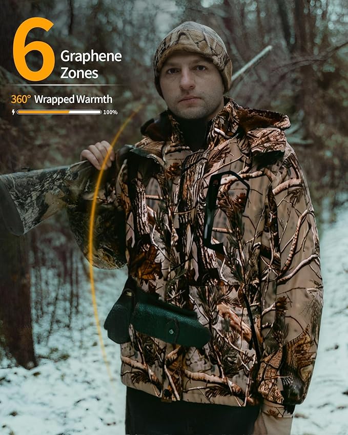 Wulcea Graphene Heated Jacket for Men Fur Lined with Large Capacity Battery Pack