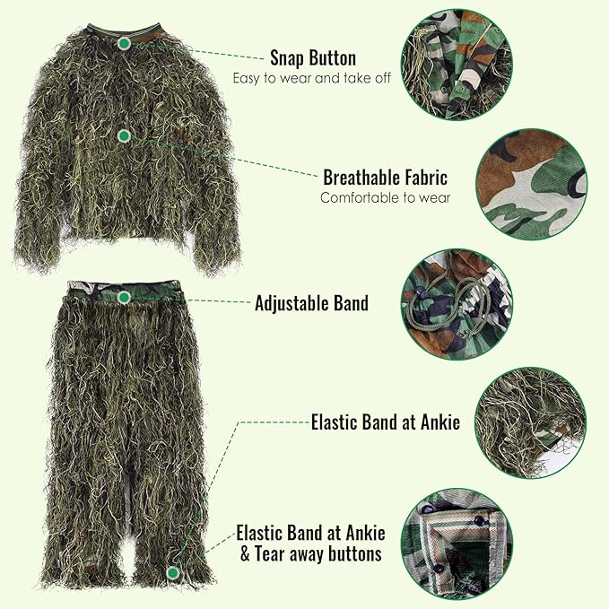 Seeutek 5 in 1 Ghillie Suit - 3D Camouflage Hunting Suits - Jacket, Pants, Hood, Carry Bag for Adults & Youth, M/L/XL/XXL