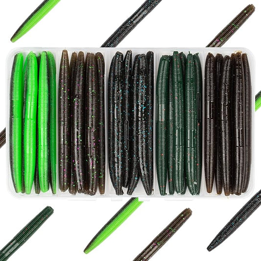Senko Worms Kit – 4"/5" Soft Plastic Fishing Lures with Salt Impregnation for Bass Fishing