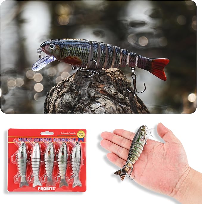 5PCS Lifelike Fishing Lures – Multi-Jointed Swimbait for Bass, Trout, Crappie, Walleye, Pike, Realistic Action with 3D Fish Eyes and Sharp Hooks, Perfect for Fishing Kits in Saltwater & Freshwater