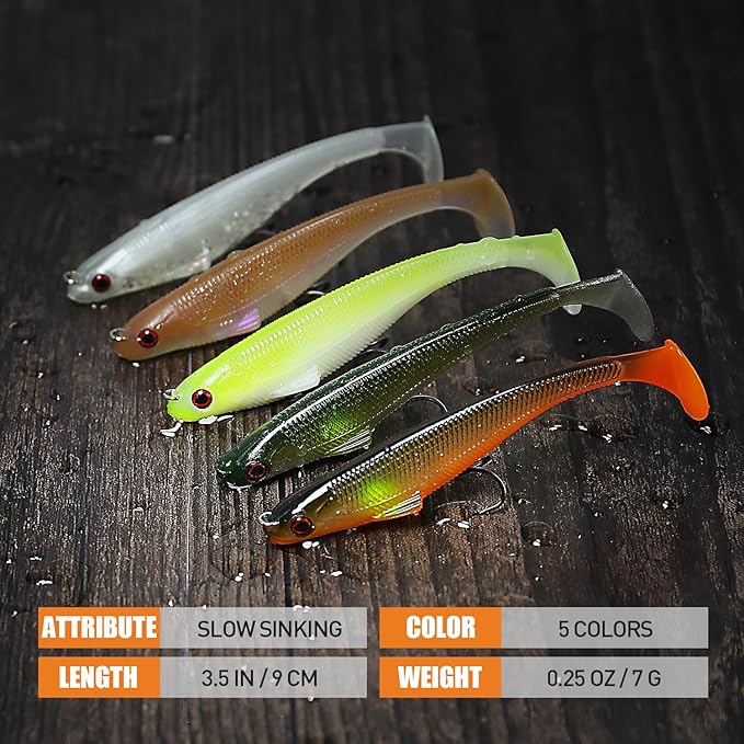 TRUSCEND Easy Catch Pre-Rigged Soft Lures, Unique Vibrating Swim Action and Trembly Sinking Move for More Bites, Amazing Soft Swimbait for Family Fishing, Fishing Lures for Bass Trout Crappie Walleye