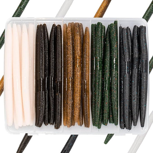 Senko Worms Kit – 4"/5" Soft Plastic Fishing Lures with Salt Impregnation for Bass Fishing