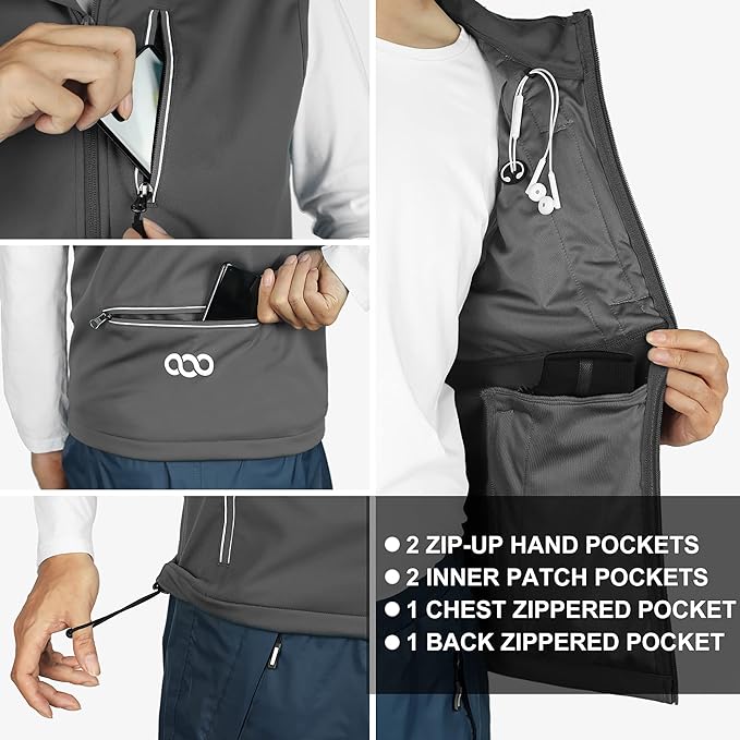 33,000ft Men's Windproof Lightweight Golf Vest Outerwear with Pockets, Softshell Sleeveless Jacket for Running Hiking Sports