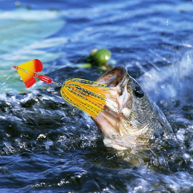 Spinnerbait Fishing Lures Kit Set, 6pcs Bass Fishing Buzzbait Multicolor Bass Trout Salmon Metal Spinner Baits Swim Jigs Freshwater Saltwater Fishing