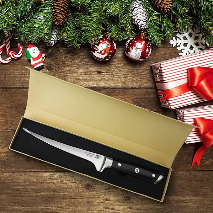 SHAN ZU Fillet Knife 7 Inch- Edge Deboning Fish and Meat Boning Knife, Professional Super Sharp Fish Knives Made of German Stainless Steel Boning Knives with Full Tang Handle