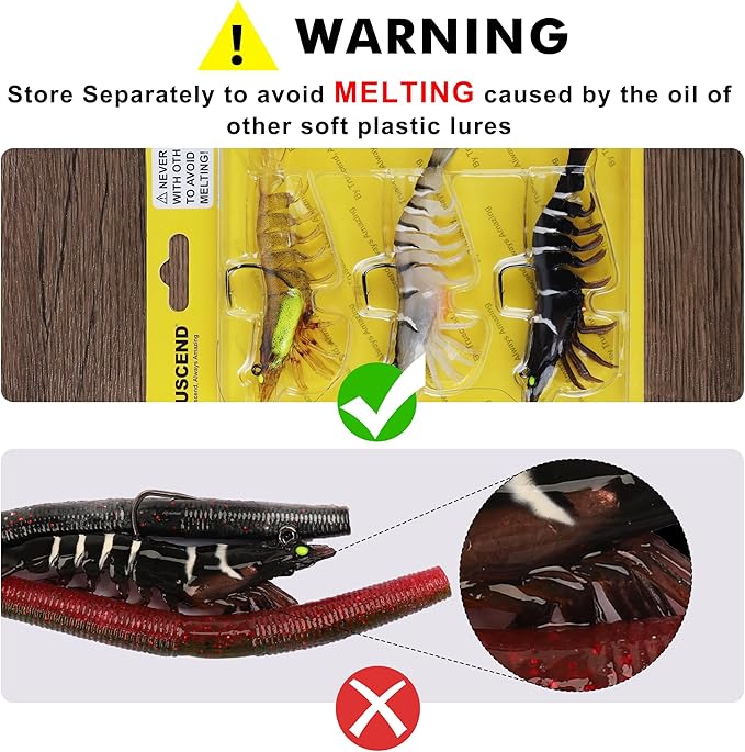 TRUSCEND Pre-rigged Fishing Jig Lures for Freshwater and Saltwater, Innovative Super Durable TPE Bass Lures, Lifelike Shrimp Crayfish Swimbait, Weedless Lure for Crappie Trout Walleye, Keep Separately