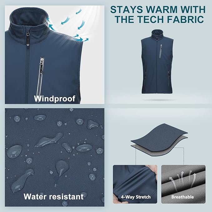 33,000ft Men's Windproof Lightweight Golf Vest Outerwear with Pockets, Softshell Sleeveless Jacket for Running Hiking Sports