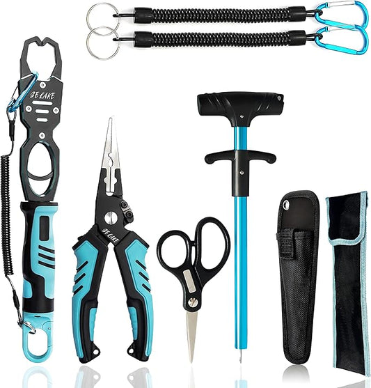 selake 7 PCS Fishing Tool Kit,Fishing Pliers,Fish Lip Grip Tool with Weight Scale,Super line Scissors,Fish Hook Remover,Complete Fishing Equipment or Fishing Gear - Best Gift for Men