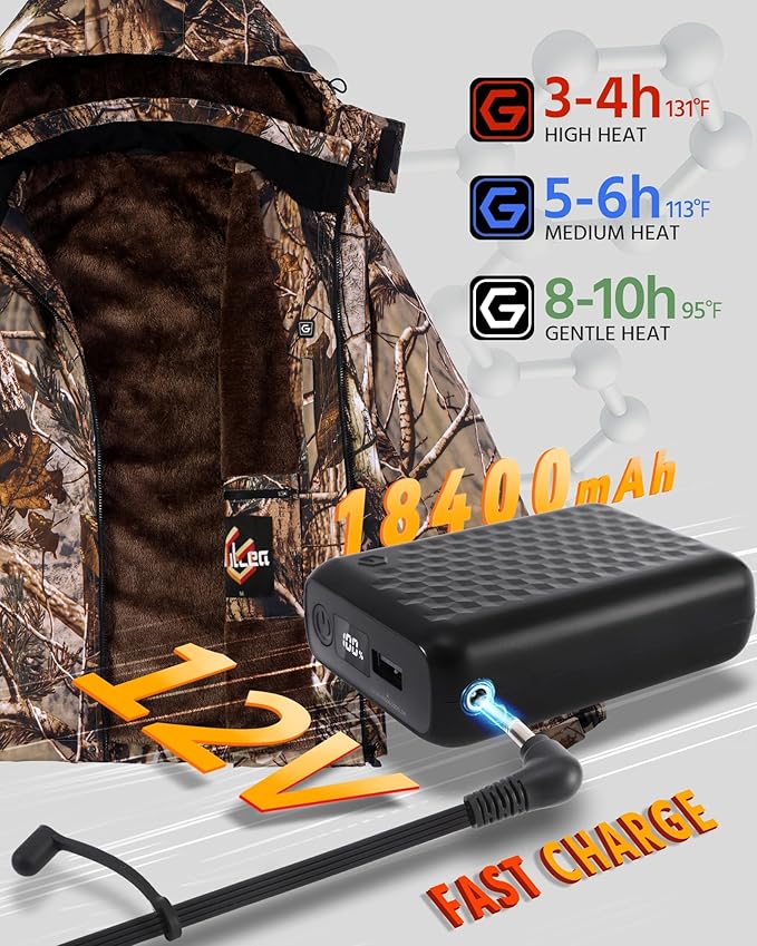 Wulcea Graphene Heated Jacket for Men Fur Lined with Large Capacity Battery Pack