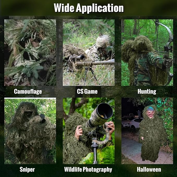 Slendor 5 in 1 Ghillie Suit, 3D Camouflage Hunting Camo Hunting Clothes, Suitable for Unisex Adults/Youth (S/M/L/XL/XXL)