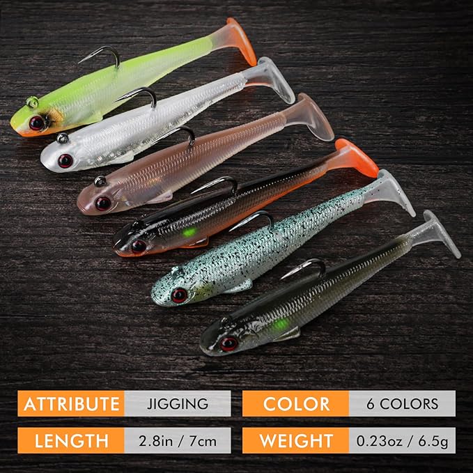 TRUSCEND Easy Catch Pre-Rigged Soft Lures, Unique Vibrating Swim Action and Trembly Sinking Move for More Bites, Amazing Soft Swimbait for Family Fishing, Fishing Lures for Bass Trout Crappie Walleye