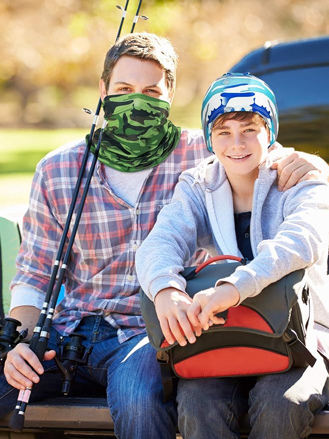 8 Pcs Summer Camo Neck Gaiter Scarf Bandanas for Men Sun Hoods Balaclava Cooling Breathable Face Mask Outdoor Sports (Camo Style, Camouflage Color)