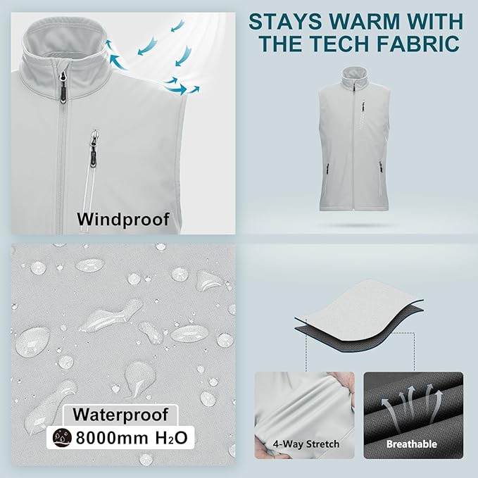 33,000ft Men's Windproof Lightweight Golf Vest Outerwear with Pockets, Softshell Sleeveless Jacket for Running Hiking Sports