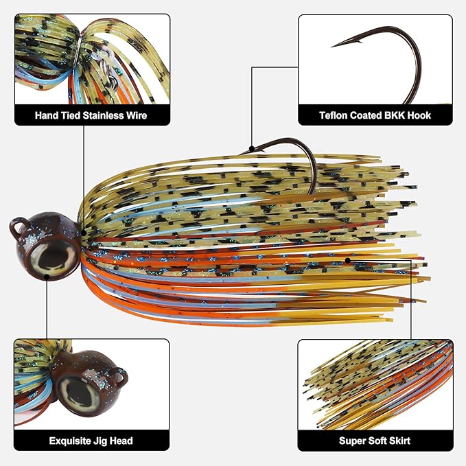 TRUSCEND Fishing Jigs with Ultra Smooth Teflon Hook, Tour Grade Titanium Weed Guard Swim Jigs, Valuable Weedless Skirted Jig, Well-Made Fishing Lures for Crappie Bass Trout, Freshwater Fishing Gear