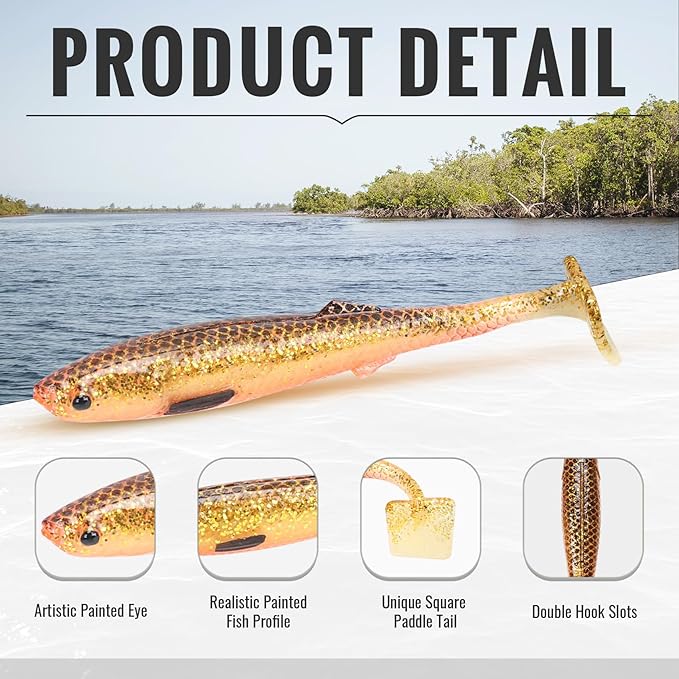 TRUSCEND Easy Catch Soft Lures, Unique Vibrating Swim Action and Trembly Sinking Move for More Bites, Amazing Soft Swimbaits for Family Fishing, Well-Made Fishing Lures for Bass Trout Crappie Walleye
