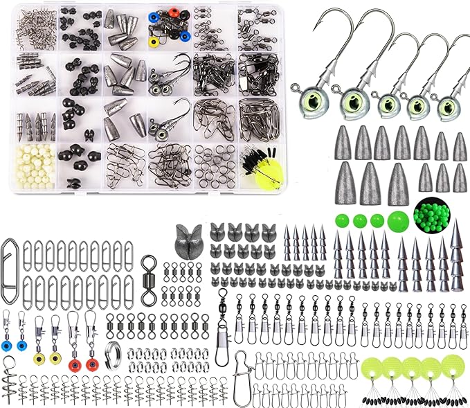600 Pcs/Tackle Box Fishing Kit-Fishing Hooks,Sinkers, Swivels Snaps,Top Water Lure,Spoons,Soft Lures,Jig Heads, Frogs, Minnow, Accessories Equipment- Saltwater Freshwater Bass Bait Gear