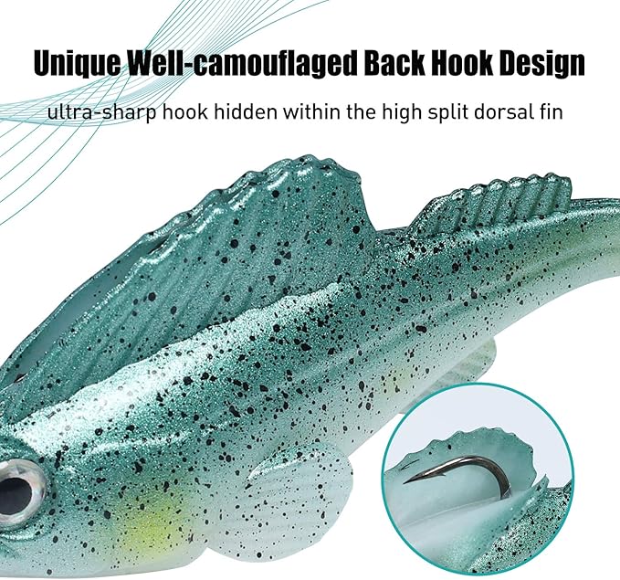 TRUSCEND Easy Catch Soft Lures, Unique Vibrating Swim Action and Trembly Sinking Move for More Bites, Amazing Soft Swimbaits for Family Fishing, Well-Made Fishing Lures for Bass Trout Crappie Walleye