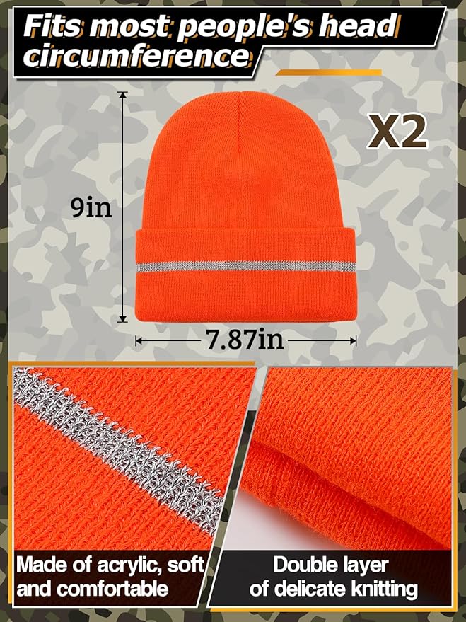 Apipi 2 Set Blaze Orange Hunting Vest and Beanie - High Visibility Safety Vest for Men, with Reflective Strips for Outdoor