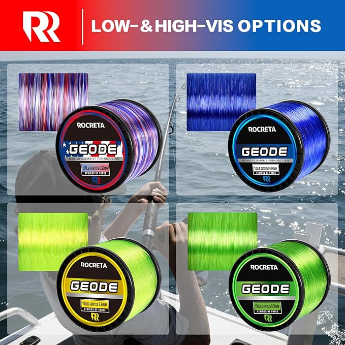 Geode Monofilament Fishing Line - Premium Resistant Nylon Mono Fishing Line 3-100lb - Superior Freshwater & Saltwater Mono Leader Materials 500/1200/2400yds