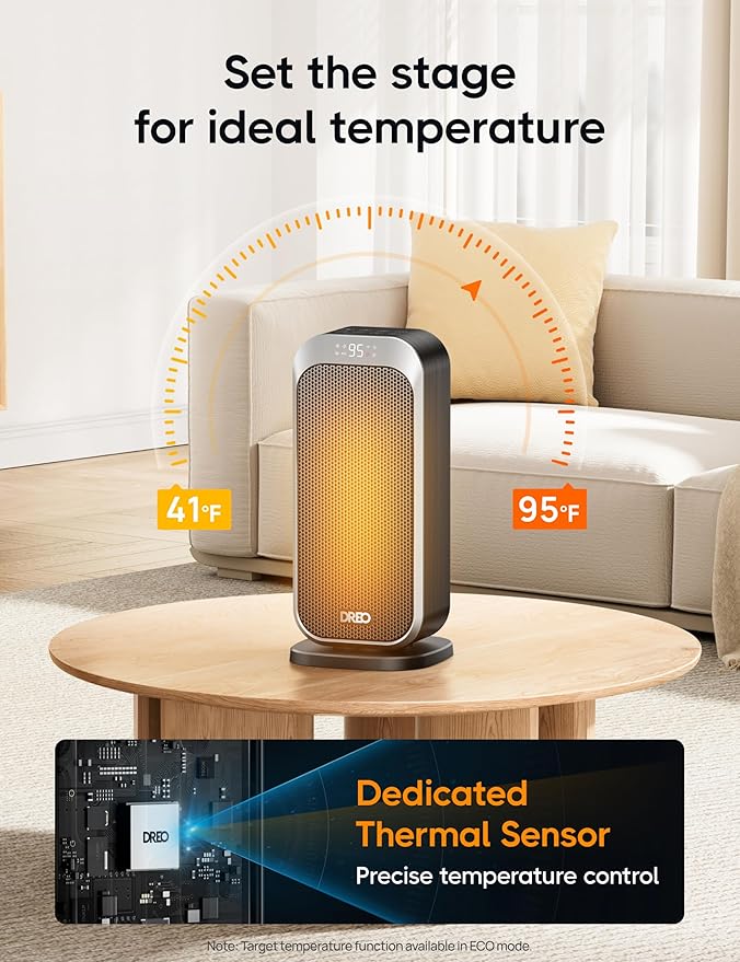 Dreo Space Heater, 1500W Fast Heating Portable Heaters for Indoor Use, 8 Safe Protection for Desk Office Bedroom, 70° Oscillation, Quiet Electric PTC Ceramic with Remote, 12H Timer