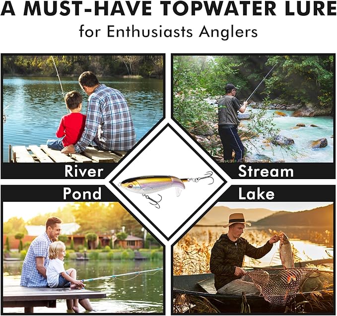 TRUSCEND PoPobait with BKK Hooks, Top Water Plopper Fishing Lures for Bass Walleye Pike Catfish Musky Perch, Floating Lure for Freshwater or Saltwater, Amazing Teasers Fishing Gifts for Family Fishing