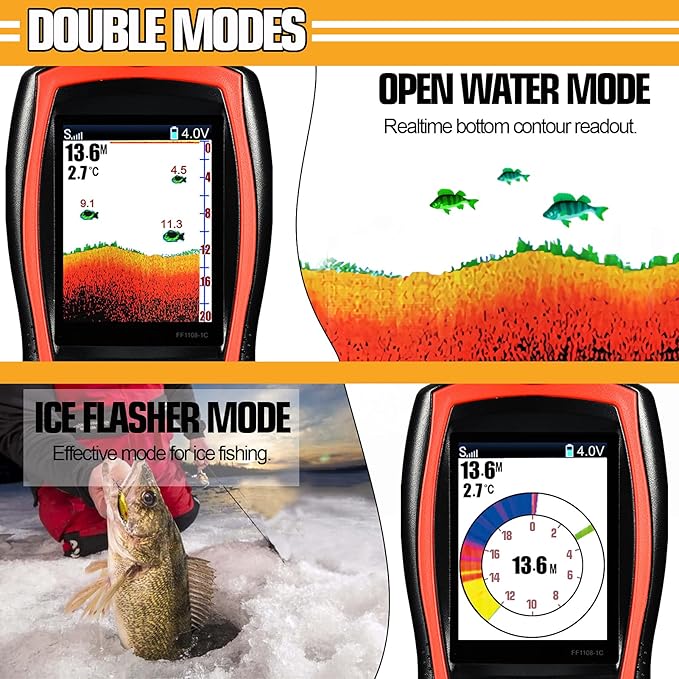 Atibin Wired Portable Fish Finder Display Handheld Monitor Depth Finder Transducer Sonar Sensor Fish Finders LCD Screen