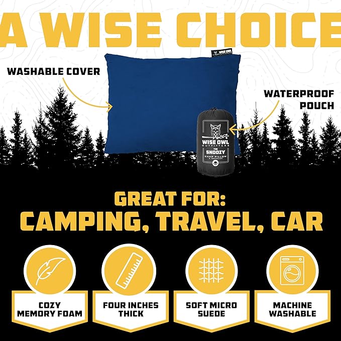 Wise Owl Outfitters Camping Pillow – Memory Foam Travel Pillow for Airplane Sleeping, Hiking, Backpacking & Outdoor Use - Small & Portable for Adults, Car, Camp & Tent
