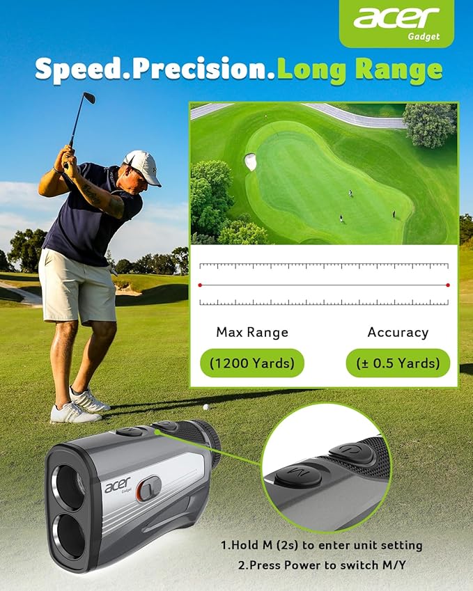 Acer Gadget Golf Rangefinder with Slope - 1200/1700Yards Laser Range Finder for Hunting, 6X Magnification Rangefinders Golf with Flag Pole Locking Vibration, Rechargeable Magnetic Golfing Gift for Men