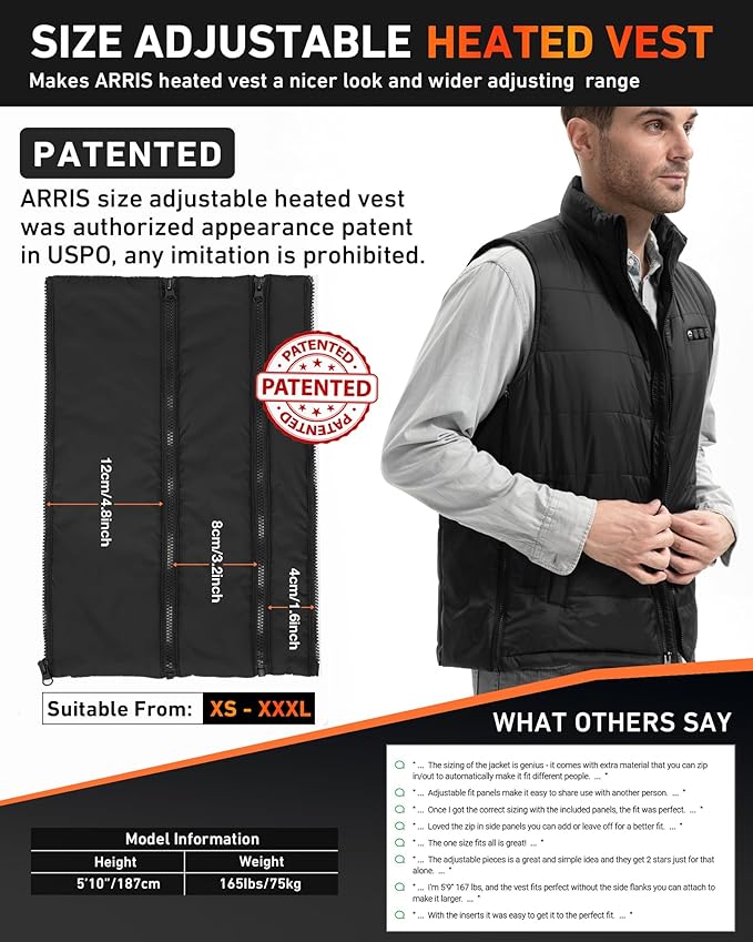 ARRIS Graphene-Enhanced Heated Vest with Patented Size Adjustable Design For Men and Women