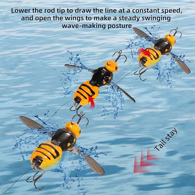 Fishing Lures, 3-Piece Topwater Lures for Bass, Walleye, and Pike, 2025 New Wasp-Style Top Water Crawler for Freshwater & Saltwater Fishing, 2.6in, 15g