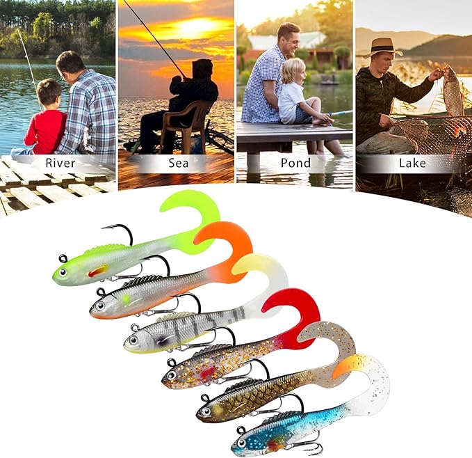 TRUSCEND Pre-rigged Fishing Jig Lures for Freshwater and Saltwater, Innovative Super Durable TPE Bass Lures, Lifelike Shrimp Crayfish Swimbait, Weedless Lure for Crappie Trout Walleye, Keep Separately