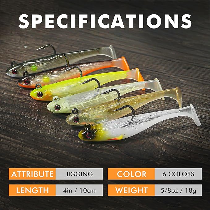 TRUSCEND Easy Catch Pre-Rigged Soft Lures, Unique Vibrating Swim Action and Trembly Sinking Move for More Bites, Amazing Soft Swimbait for Family Fishing, Fishing Lures for Bass Trout Crappie Walleye