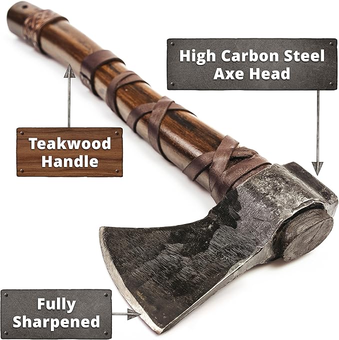 Throwing Axe Set (2) - Norse Tradesman 14" Viking Throwing Axe Set - Two Fully Sharpened Norse Hand-Axes - Carbon Steel Axe Heads with Premium Leather Cross-Stitch