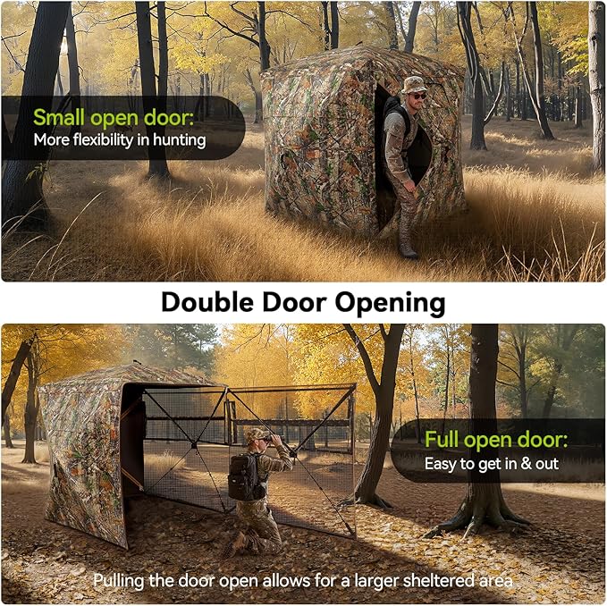 Rhino Valley Hunting Blind 270° See Through, Pop Up Hunting Tent with Double Opening, Portable Resilient Ground Blinds with Silent Magnetic Door & Sliding Windows