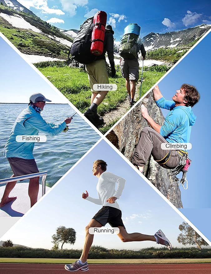 Roadbox UPF 50+ Fishing Shirts for Men, Long Sleeve UV Sun Protection Hoodie, Outdoor Hiking Running Swimming Rash Guard