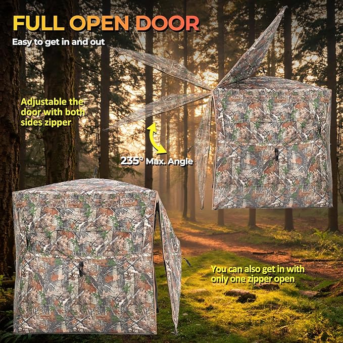 360 See-Through Hunting Blind, 2-3 Person, Light Woodland Camouflage, 4 Season, Hunting Tent