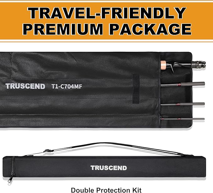 TRUSCEND CrazBass Travel Fishing Rod, FUJI K Guide and Reel Seat, TORAY 30/40T Carbon Fiber, Innovative Put-in Connection Technique, Casting/Spinning HP Fishing Pole with Premium Case, AAA Cork Handle